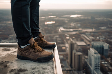 legs man on the edge of a high-rise building at high altitude generative ai
