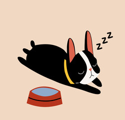 Lazy dog, cute french bulldog puppy sleeping in cartoon style, vector illustration