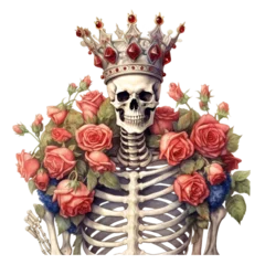 Küchenrückwand glas motiv Boho 4th of July Skeleton Flowers with Crown, Skull Floral, Patriotic Skeleton, Skeleton Watercolor Clipart illustration, made with generative AI