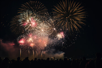 colorful salutes fireworks in night sky holiday generative ai