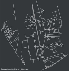 Detailed hand-drawn navigational urban street roads map of the ZONE D'ACTIVITÉ NORD SUB-QUARTER of the French city of RENNES, France with vivid road lines and name tag on solid background