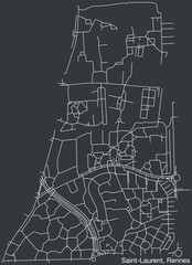 Detailed hand-drawn navigational urban street roads map of the SAINT-LAURENT SUB-QUARTER of the French city of RENNES, France with vivid road lines and name tag on solid background