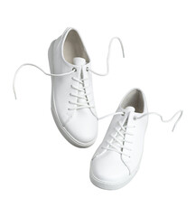 Sneakers cut out. White leather womens sneakers isolated on white background. With clipping path....
