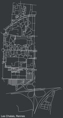 Detailed hand-drawn navigational urban street roads map of the LES CHALAIS SUB-QUARTER of the French city of RENNES, France with vivid road lines and name tag on solid background