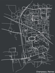 Detailed hand-drawn navigational urban street roads map of the CHAMPEAUX SUB-QUARTER of the French city of RENNES, France with vivid road lines and name tag on solid background