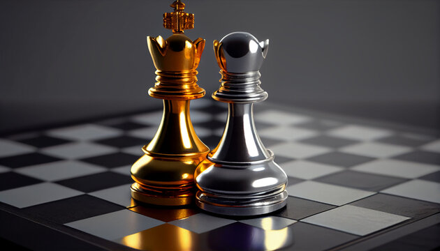 Gold and silver chess on chess board game for business concept Ai generated image