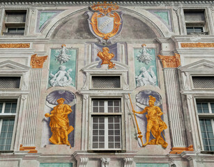 Detail of the facade of the Saint George Palace (1260) with the fresco depicting Christopher...