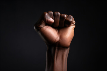black fist in the air as a sign of power