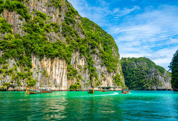 View of Pi Leh lagoon (also known as Green Lagoon) at Ko Phi Phi islands, Thailand. View from...