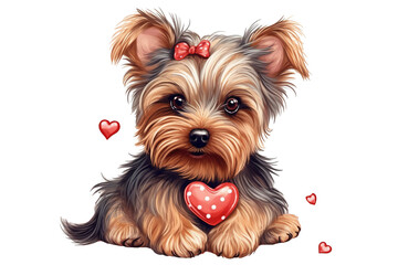 Yorkshire Terrier Dog in valentine theme,Generative AI - Powered by Adobe