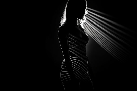 Beauty and fashion concept. Beautiful woman body silhouette. Low key photography technique. Black and white illustration. Minimalistic style. Generative AI