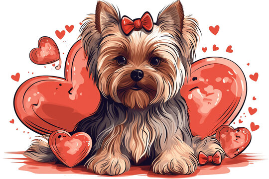 Yorkshire Terrier Dog in valentine day,Generative AI