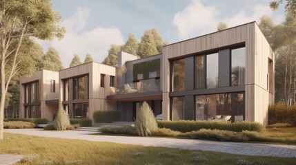 Fototapeta na wymiar Stunning eco-city home showcasing modern architecture and wood structure, nestled within nature. Created by AI.