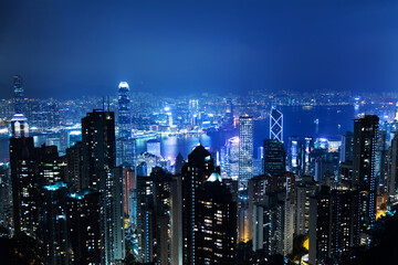 Obraz na płótnie Canvas Aerial view of Hong Kong cityscape at night