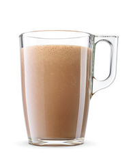 Chocolate milk drink or milkshake in glass mug isolated with clipping path. Transparent PNG image.