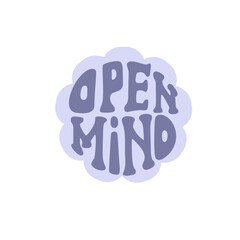 Open mind lettering in groovy style violet color