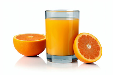 Glass of fresh orange juice isolated on a white background.