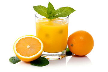 Glass of fresh orange juice isolated on a white background.