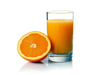 Glass of fresh orange juice isolated on a white background.