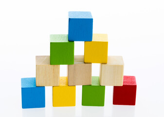 Pyramid of blocks on white background