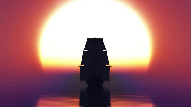 old three ships sunset in sea