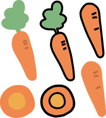 ニンジン丸ごとや断面のイラストセット