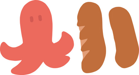 シンプルなウインナーやたこさんウインナーの手書きイラストセット