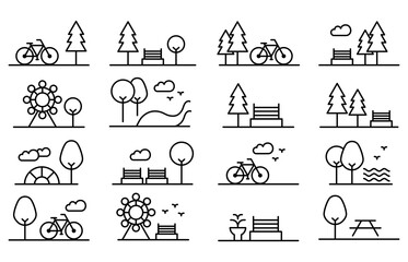 Landscape related icons. City park vector icon set.