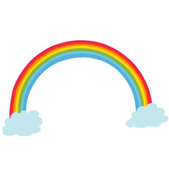 Rainbow cartoon. Colorful rainbow, heart and cloud with rainbow tail. Color bow vector hand drawn illustration set. Doodle rainbow cartoon, colorful collection