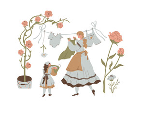 Woman child garden mother's day vintage retro slow living cottagecore