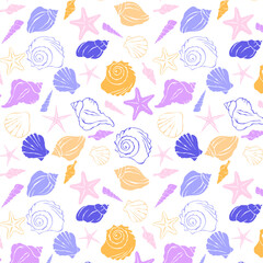 seamless pattern with painted marine shells