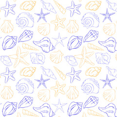 seamless pattern with painted marine shells