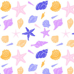 seamless pattern with painted marine shells