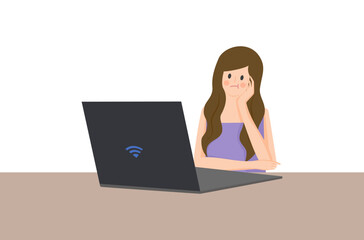 Office task for business person, stress business woman from work, busy office woman vector, busy business woman vector, work life not balance vector, woman working on laptop computer vector.