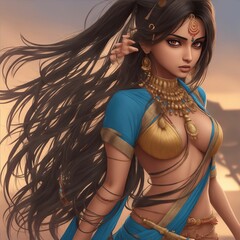 Naklejka premium Girl Portrait, Game character, Indian girl