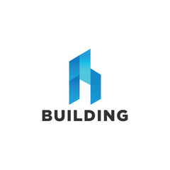 vector abstract blue icon, logo building silhouette isolated