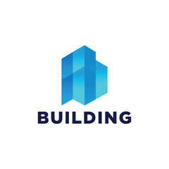 vector abstract blue icon, logo building silhouette isolated