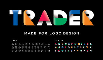 Made for logo. Creative Design vector Font of twisted Ribbon for Title, Header, Lettering, Logo. Funny Entertainment Active Sport Technology areas Typeface. Colorful rounded Letters and Numbers. - obrazy, fototapety, plakaty