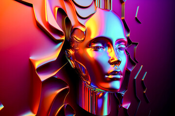 Digital image of woman's head with futuristic look on it. Generative AI.