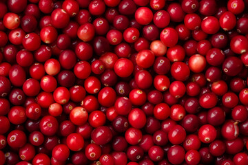 Fresh lingonberries filling the entire frame, food background, generative AI