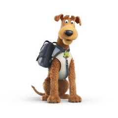 Airedale Terrier dog illustration cartoon 3d isolated on white. Generative AI