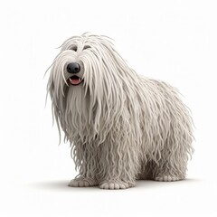 Komondor dog illustration cartoon 3d isolated on white. Generative AI
