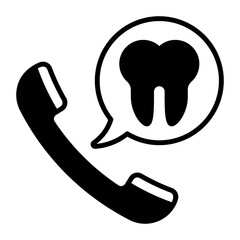 dental consultancy on phone concept, Talk to your Teeth specialists vector icon design, odontology symbol, oral medicine sign, Dental instrument stock illustration 