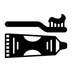 Toothpaste with Toothbrush concept, Oral Hygiene items vector icon design, odontology symbol, oral medicine sign, Dental instrument stock illustration 