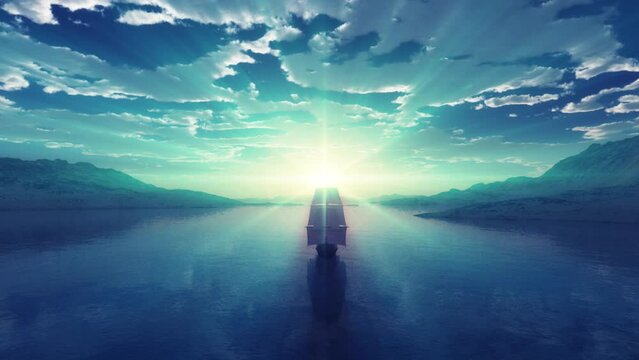sea sunset old ship