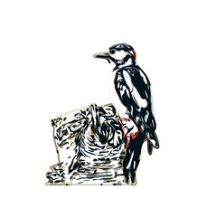 woodpecker sketch with transparent background