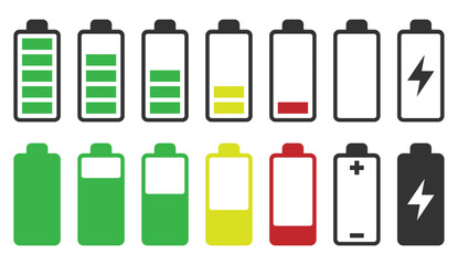 Battery charge icon set. Power charging symbol collection. Vector illustration image.