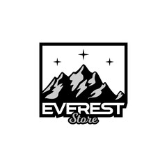 Hiking Equipment Store logo with everest illustration design, adventure shop emblem vector