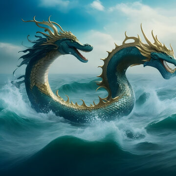 Majestic Depths: Hyper Realistic Dragon Emerges from the Sea - Generative AI