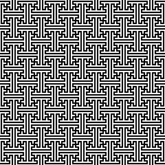 Seamless Chinese Sayagata pattern. Repeated interlocking figures background. China ornament. Traditional window tracery image. Ancient ethnic mosaic motif. Digital paper for textile print. Vector art.